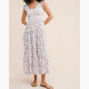 LoveShackFancy Chessie Midi Dress Sz XL Lavender Floral Cottagecore Fairy